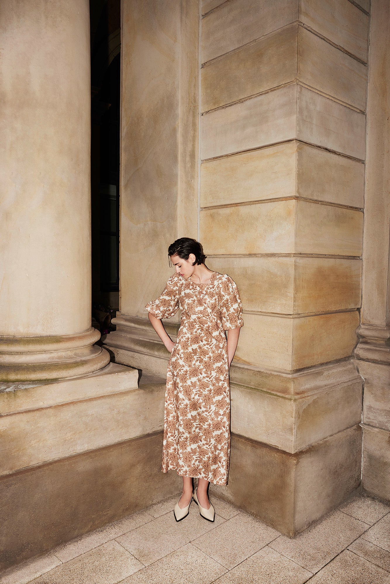 CAMILLE Dress Vintage Floral Print Cream