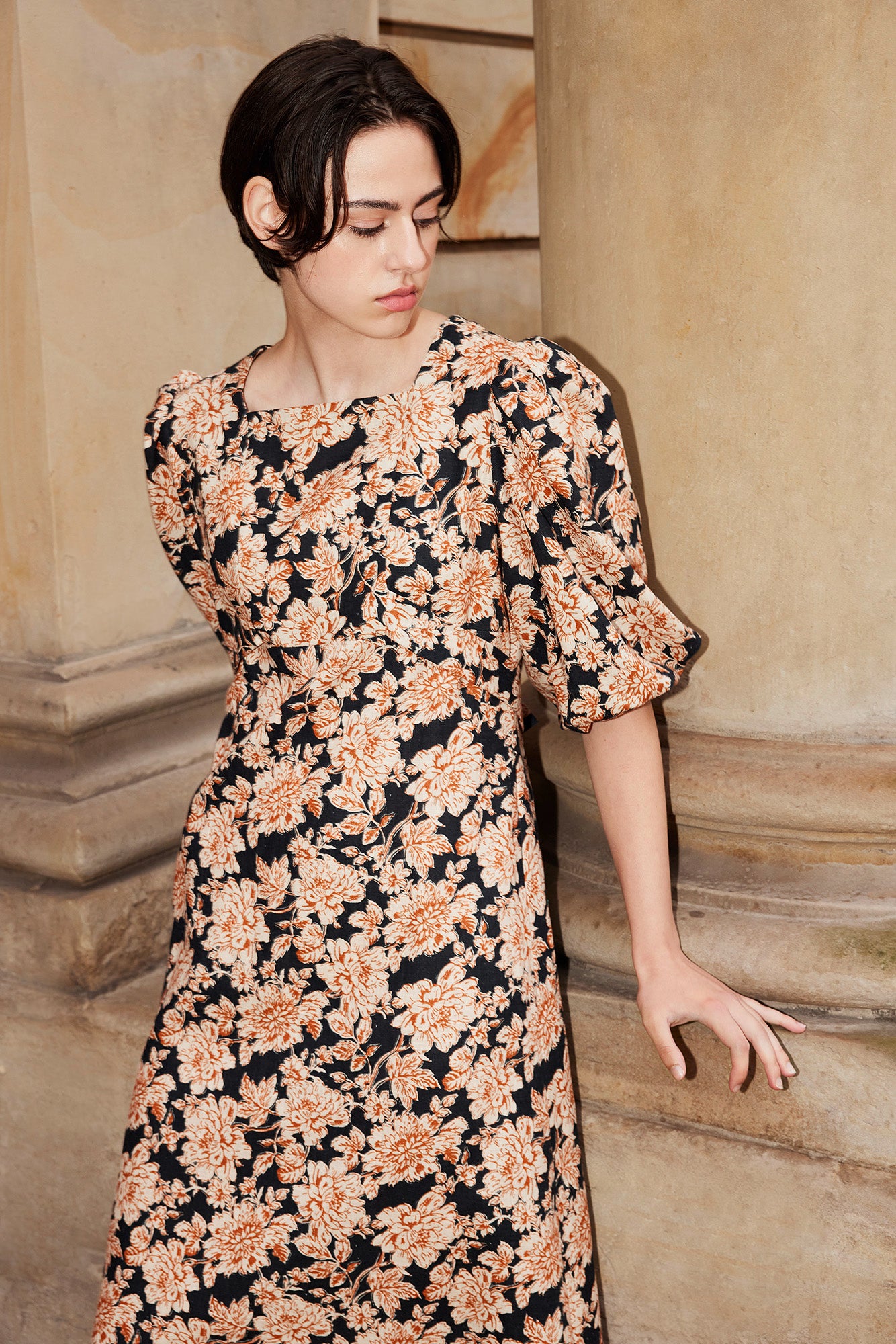 CAMILLE Dress Vintage Floral Print Navy