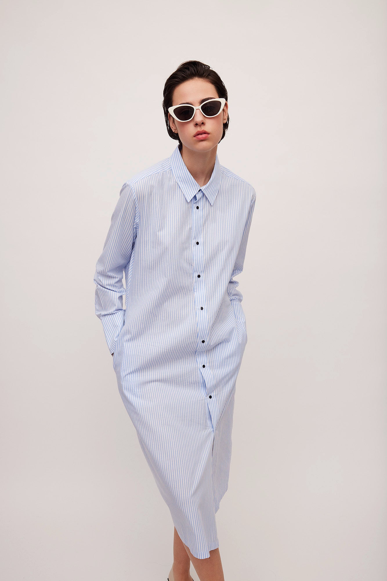 CHLOÉ Shirt Dress Blue Striped
