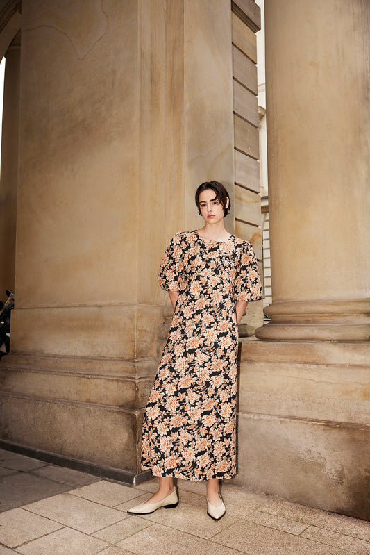 CAMILLE Dress Vintage Floral Print Navy